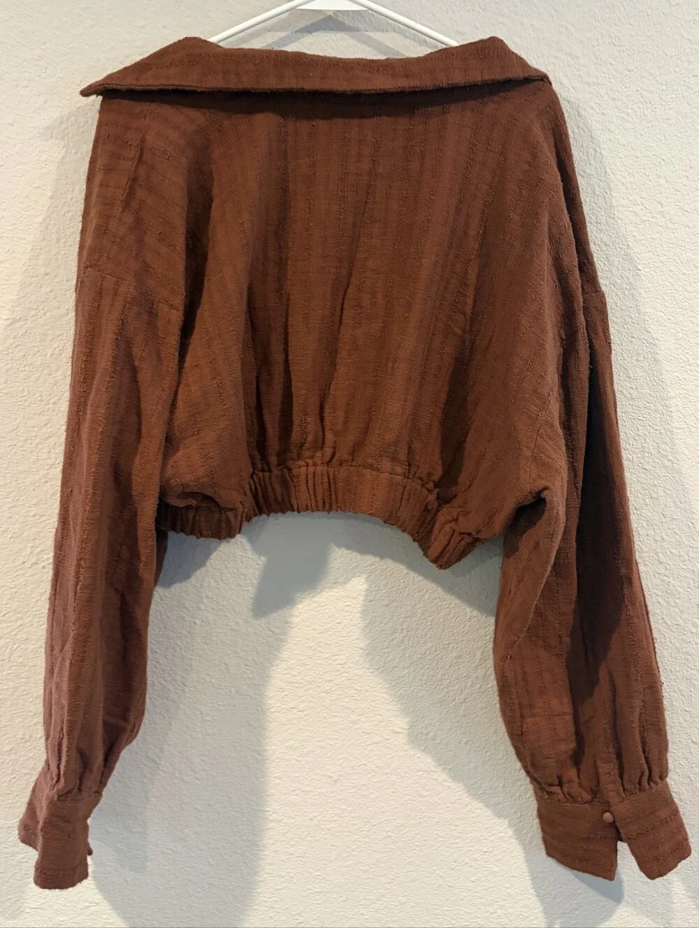 Free People Womens Stay Cool Rust Cotton Twist Front Long Sleeve Crop Top Size L